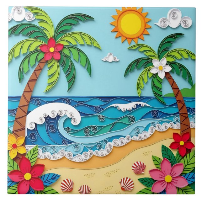 Azulejo Palmeras en la Playa  (Frente)