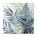 Azulejo Palmeras iluminadas - Hojas tropicales<br><div class="desc">"Twilight Palms I" de Grace Popp. La vegetación tropical tiene un estilo acuático.</div>