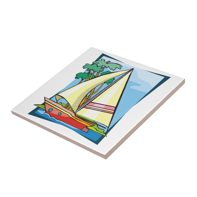 Azulejo Palmeras y velero (Lado)