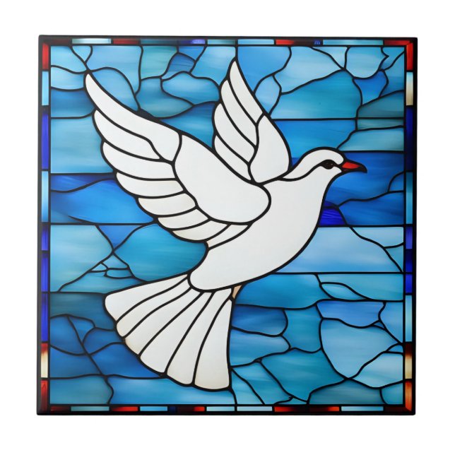 Azulejo Paloma blanca en vidrio emplomado (Frente)