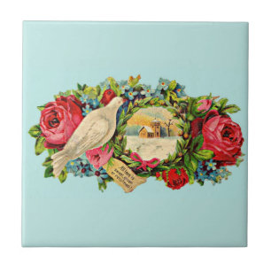 Azulejo Paloma blanca victoriana y mensaje de amor