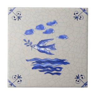 Azulejo Paloma de paz con Rama de oliva Azul Delft 1600 Re