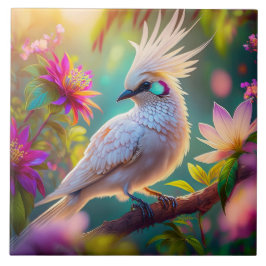 Azulejo Paloma Fantasía Juvenil con Cresta y Plumas Rosada
