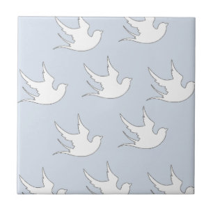 Azulejo palomas blancas en azul