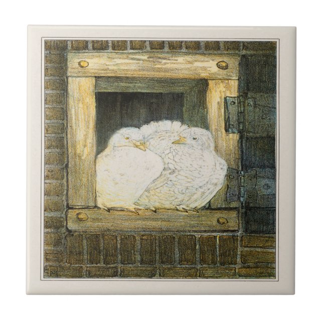 Azulejo Palomas blancas en la ventana Arte victoriano hola (Frente)