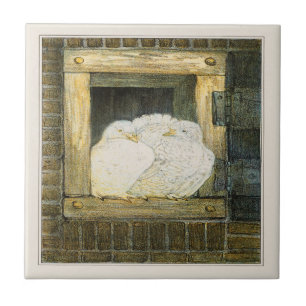 Azulejo Palomas blancas en ventana Arte Victoriano Holandé