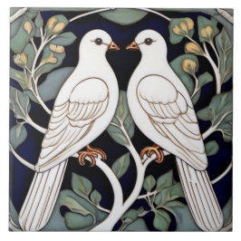 Azulejo Palomas blancas pájaros Art Nouveau Dove Pájaro Ar
