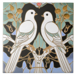 Azulejo Palomas de palo blanco Pájaros Art Nouveau Doves A