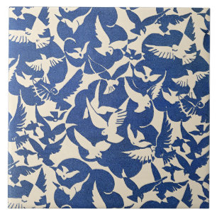 Azulejo Palomas en blanco y azul