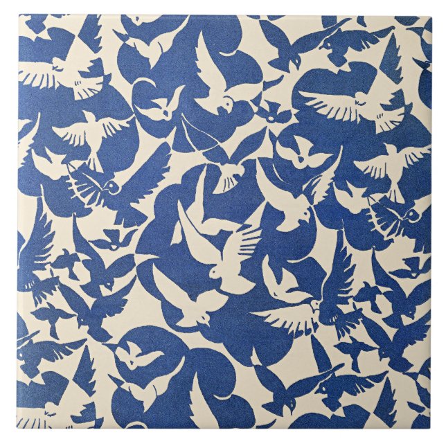 Azulejo Palomas en blanco y azul (Frente)