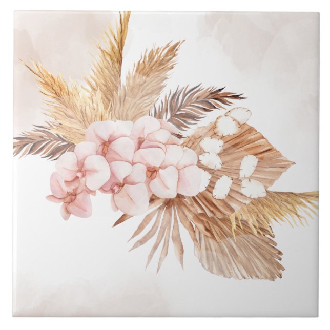 Azulejo Pampas Grass Dried Palms Terracotta Pink Floral (Frente)