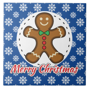 Azulejo Pan de jengibre - Patrón de copos de nieve azules