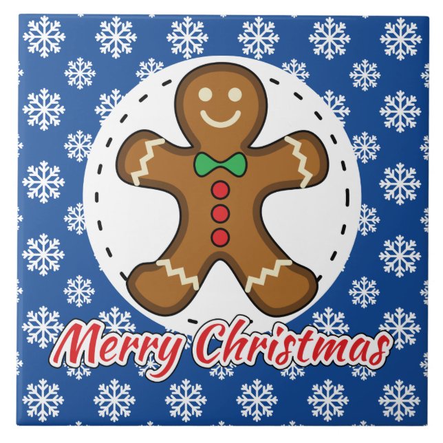 Azulejo Pan de jengibre - Patrón de copos de nieve azules  (Frente)