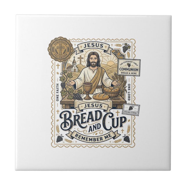 Azulejo Pan Y Copa Jesús Comunión Fe Cristiana Vint (Frente)