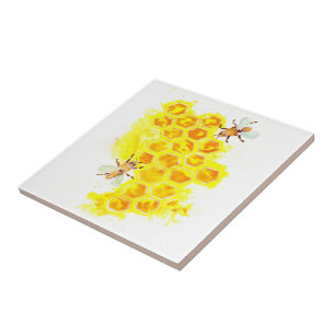 Azulejo Panal y abejas acuarela