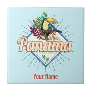 Azulejo Panamá Ciudad Toucan Retro Palm Trees Vintage