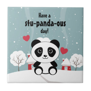 Azulejo Panda De Bebé Cuto En Gris De Nieve De Invierno