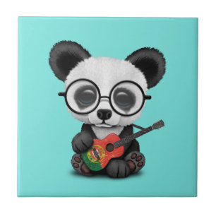 Azulejo Panda del bebé que toca la guitarra portuguesa de