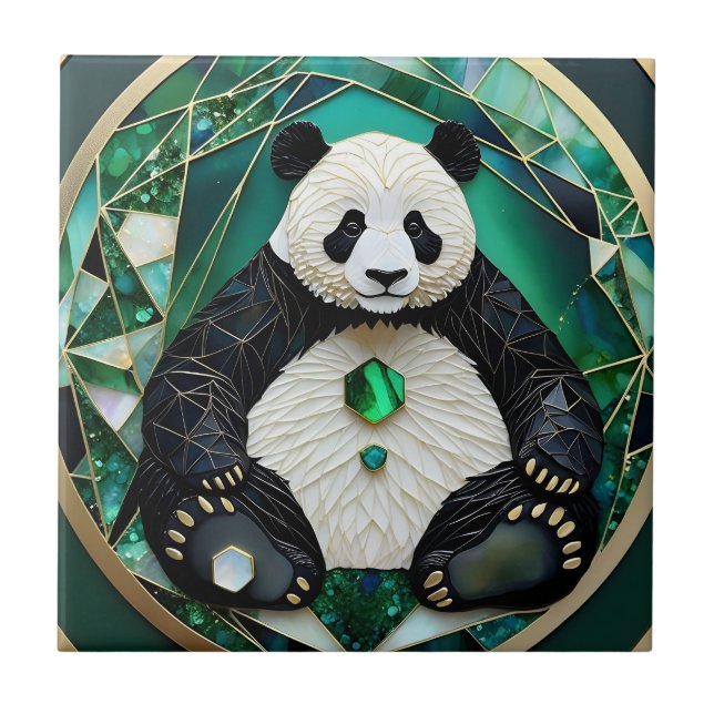 Azulejo Panda geométrica mesmerizante (Frente)