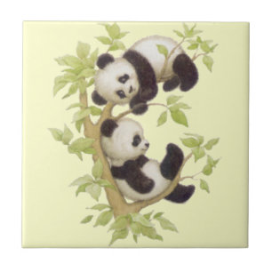 Azulejo Panda que juega en un árbol