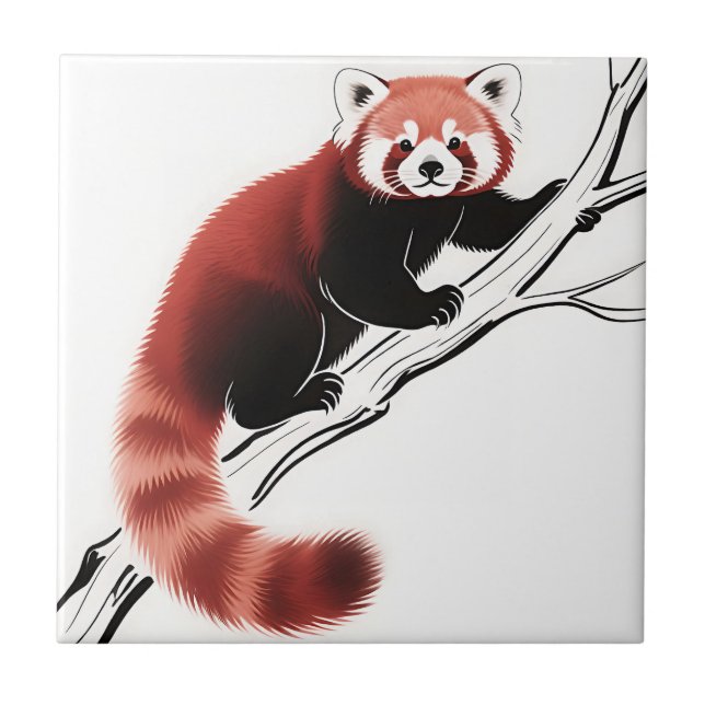 Azulejo Panda Rojo Posado en una Rama (Frente)