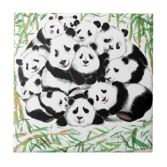 Azulejo Pandas - Big Hugs - Cute - Gracioso - Arte acuarel (Frente)
