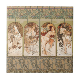 Azulejo Panel Art Nouveau de Alphonse Mucha Cuatro Estacio