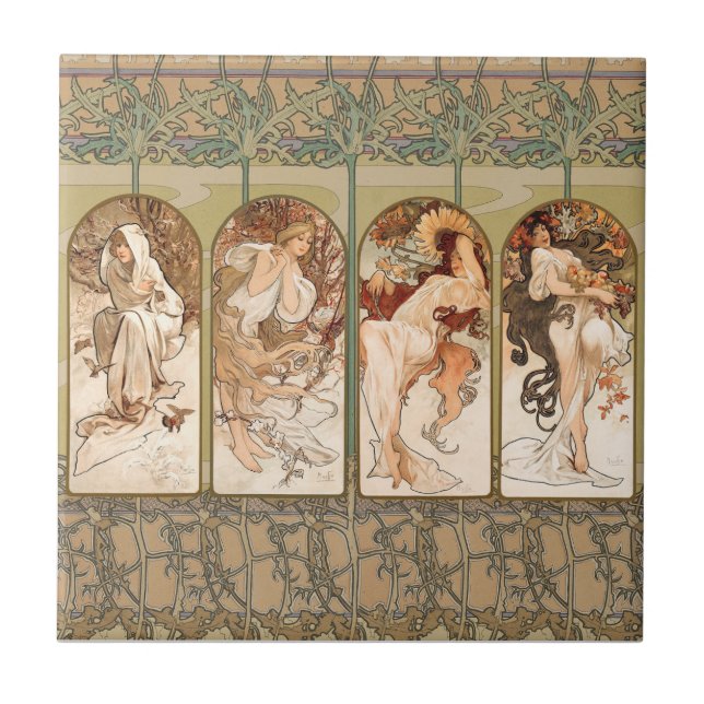 Azulejo Panel Art Nouveau de Alphonse Mucha Cuatro Estacio (Frente)