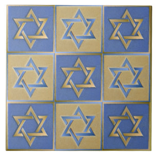 Azulejo Paneles de Arte Estrella de David Azul Dorado