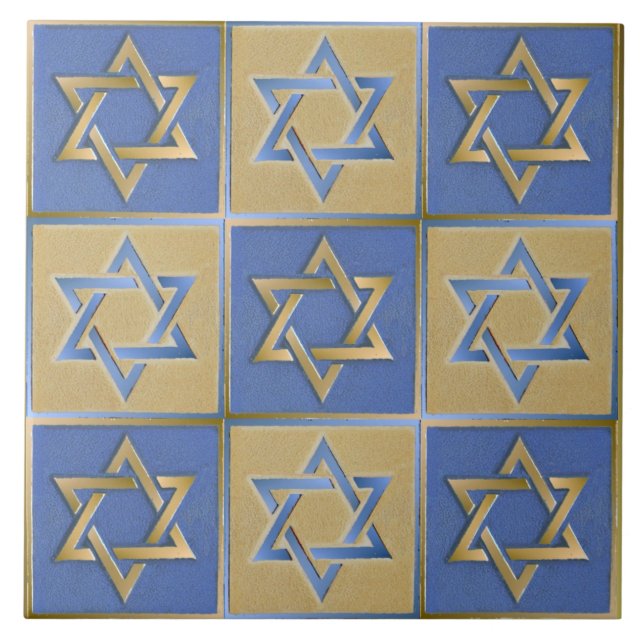 Azulejo Paneles de Arte Estrella de David Azul Dorado (Frente)