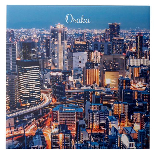 Azulejo Panorama urbano de Osaka Japón (Frente)