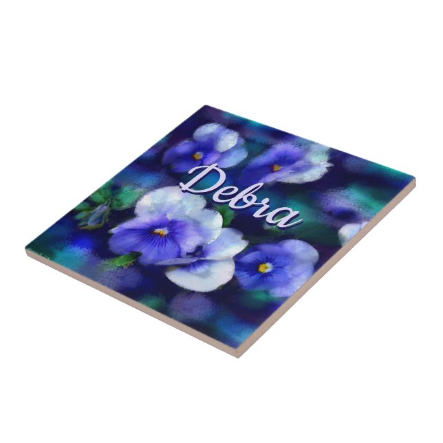 Azulejo Pansias azules Pansy Flor Floral personalizada (Lado)