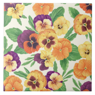 Azulejo Pansies en blanco roto