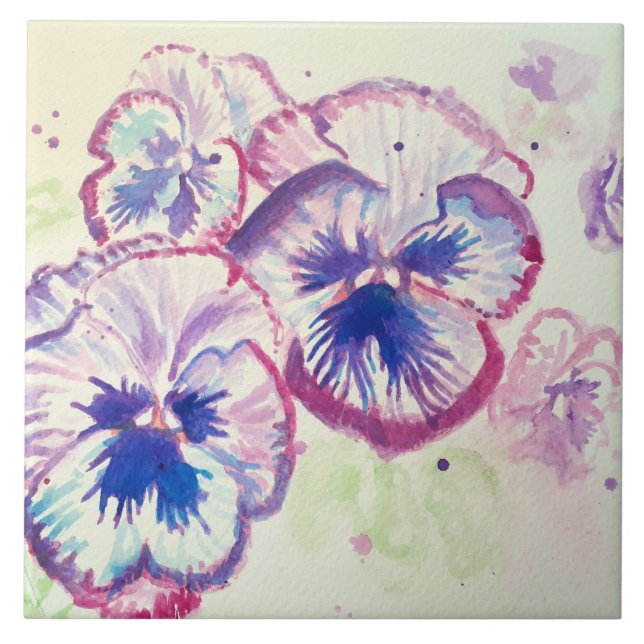 Azulejo Pansy Pansies Flor Púrpura Floral Rosa (Frente)