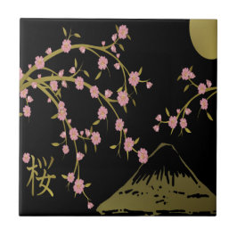 Azulejo Pantalla rosa Sakura Gold en japonés negro