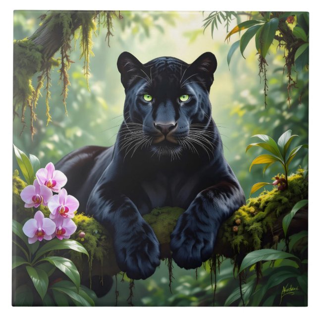Azulejo Pantera negra en la jungla (Frente)