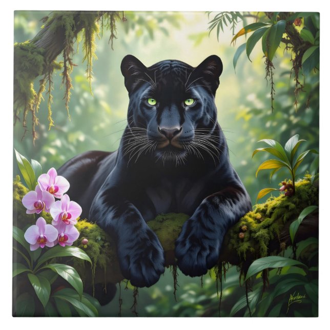Azulejo Pantera negra en la selva (Frente)