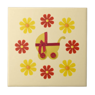 Azulejo Pañuelo de bebé amarillo primavera, flores amarill