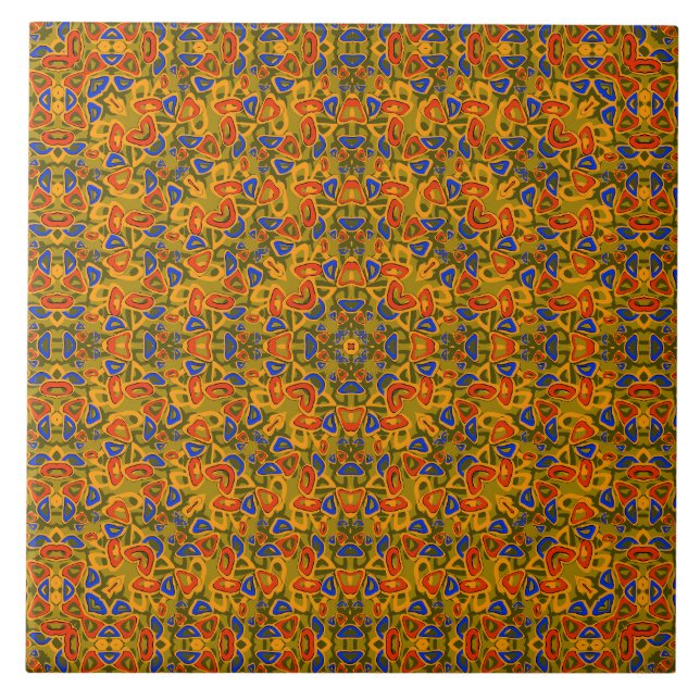 Azulejo Pañuelo naranja de patrón multicolor brillante (Frente)