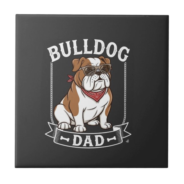 Azulejo Papa Bulldog Perro Gafas de Sol Bandana (Frente)