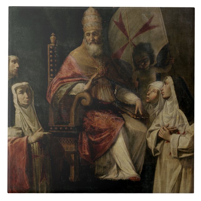 Azulejo Papa Clemente VIII que bendice a las monjas (Frente)