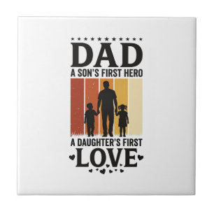 Azulejo Papá Hijo Primer Héroe Hija Primer Amor Camiseta V