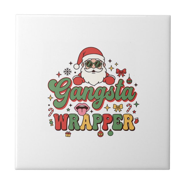 Azulejo Papá Noel de Gangsta Wrapper Navidad (Frente)