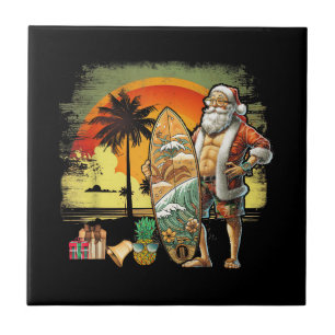 Azulejo Papá Noel Surfista de Verano Tropical 6 Pack Navid