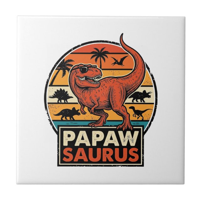 Azulejo Papawsaurus Diseño Vectorial Retro Dinosaurio Atar (Frente)
