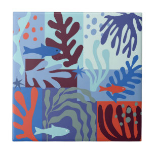Azulejo Papel acuático inspirado en Matisse recorta azul