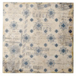 Azulejo Papel azul neutro ruso Imprimir mosaico cerámico<br><div class="desc">La textura de imitación rústica de colores neutros y el patrón de cosecha azul en el fondo de un periódico antiguo crean una casa de campo y decoración de casita de campo de cerámica. 100% de satisfacción del cliente con "Zazzle" todos los días.</div>