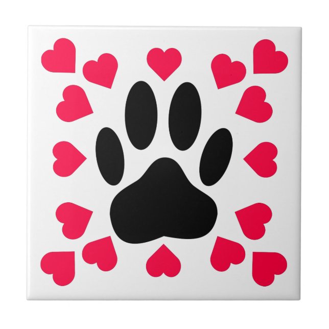 Azulejo Papel de perro negro con formas cardíacas (Frente)