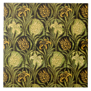 Azulejo Papel pintado de tulipán y lirio verde de William 