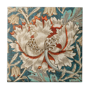 Azulejo Papel pintado floral de madreselva azul Morris Tea